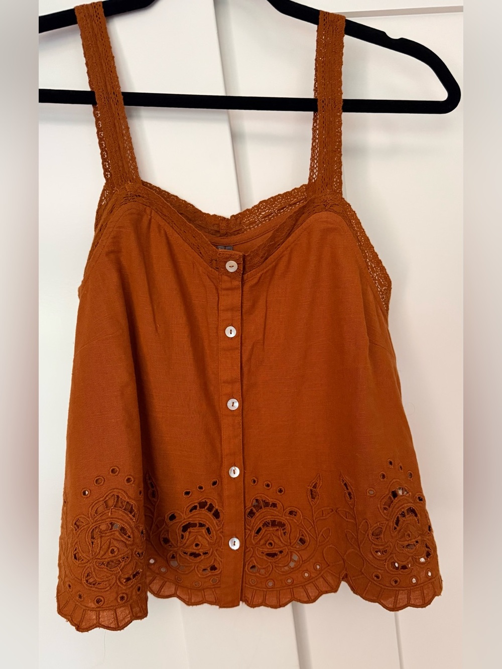 Anthropologie Rust Eyelet Button-Front Camisole